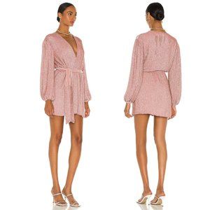Retrofete Gabrielle Sequin Robe Wrap Mini Dress Sz XS Dusty Rose Blouson Sleeves